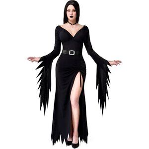 Women's Black Family Classic With Belt Imported Halloween Costumes Gothic Dress